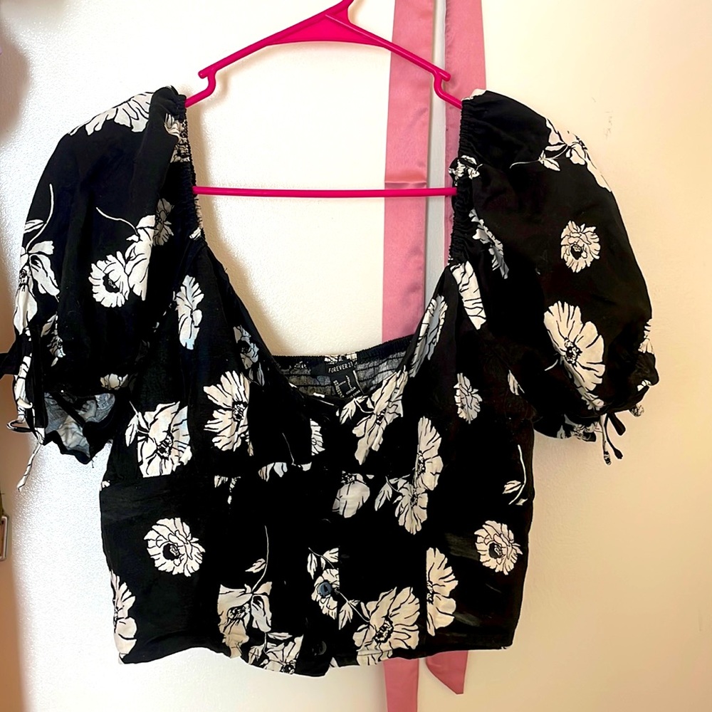 Off the school shoulder flower top